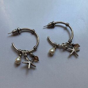 Brighton Starfish Hoop Earrings with Pearl Accent and Beads Dangle